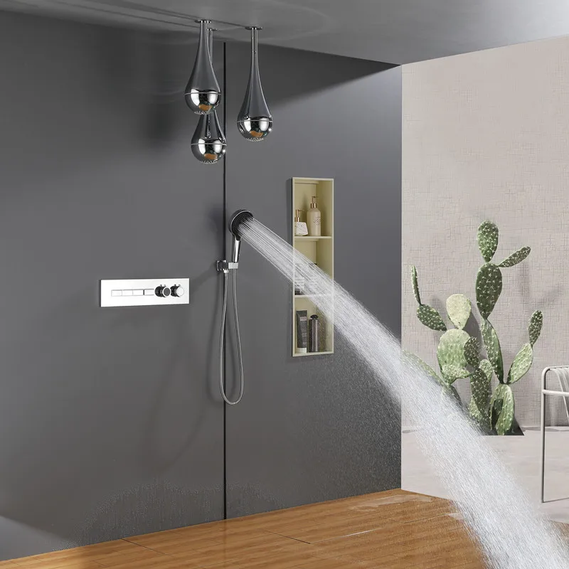 2026 New Arrival Brushed Smart Home Wall Mounted LED Shower Head Rain 4-Function Luxury Shower Mixer Set for Bathroom Kitchen