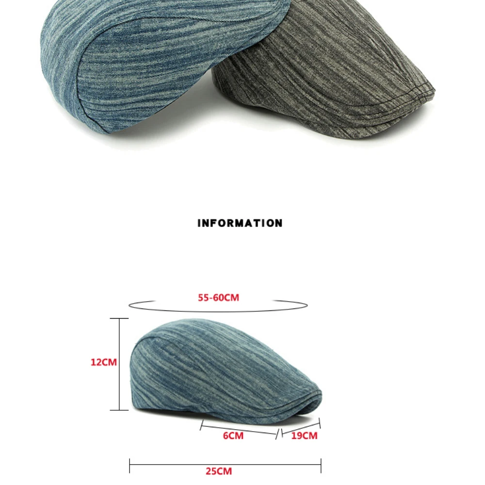 HT4724 Plus Größe Berets für Männer Frauen Neue Gewaschen Denim Baskenmütze Hut Einstellbare Ivy Flache Kappe Männlich Weiblich Frühling Herbst Baskenmütze Kappe – Detail 4