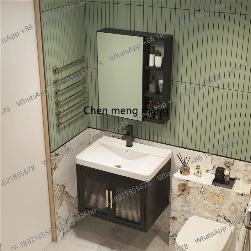 Modern Simple Bathroom Mirror Cabinet Combo Wall-mounted Aluminum Alloy Cabinet Ceramic Sink Bathroom Furniture