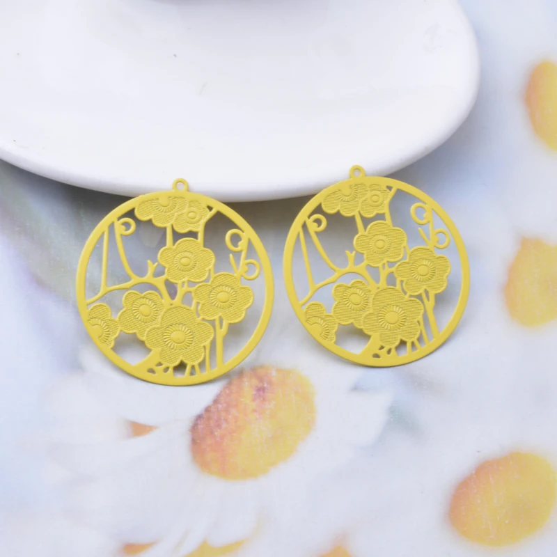 30 Stück AB4724 Messing Goldfarben Blumenanhänger Rhodiumbeschichtet Pflaumenblüten-Anhänger DIY Schmuckherstellung – Detail 7