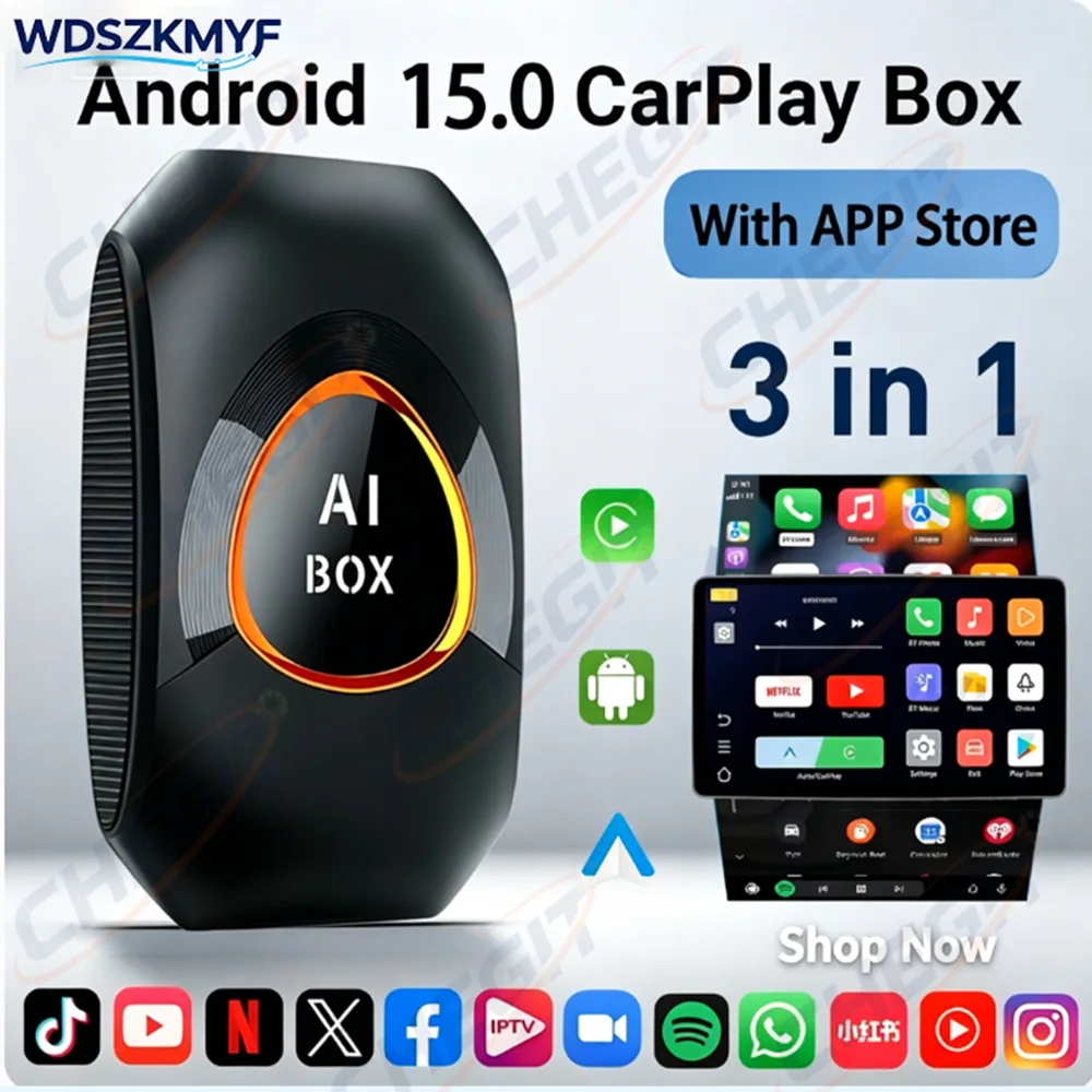 

Android15 Wireless CarPlay AI Box Plug And Play TV For Netflix YouTube Car Multimedia Video Box for Cars with Wired CarPlay