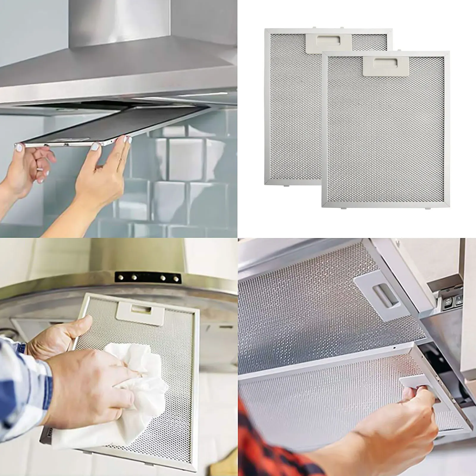 Filtros de aluminio para campana extractora de cocina, Extractor de malla metálica, filtro de ventilación de 300x240x9mm, accesorios plateados para mejoras en el hogar, 2 piezas