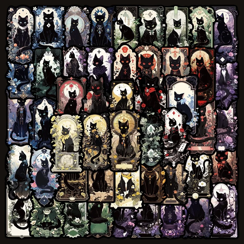 코스프레 100 어두운 고딕 검은 고양이 높은 아름다움과 창조적 틈새 낙서 고양이 데스크탑 스티커와 신비한 스티커 DIY