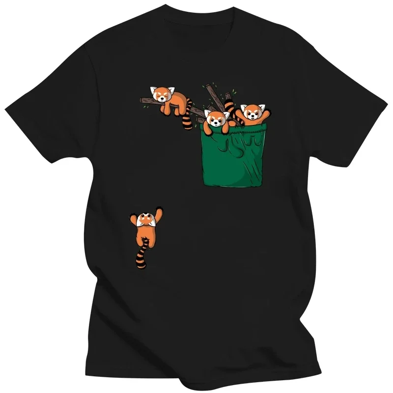 grafik erkek Tee gömlek boy başar klasik % 100 pamuk kısa kollu Tshirt Kırmızı Panda T Shirt cep kırmızı Panda ayılar T-Shirt