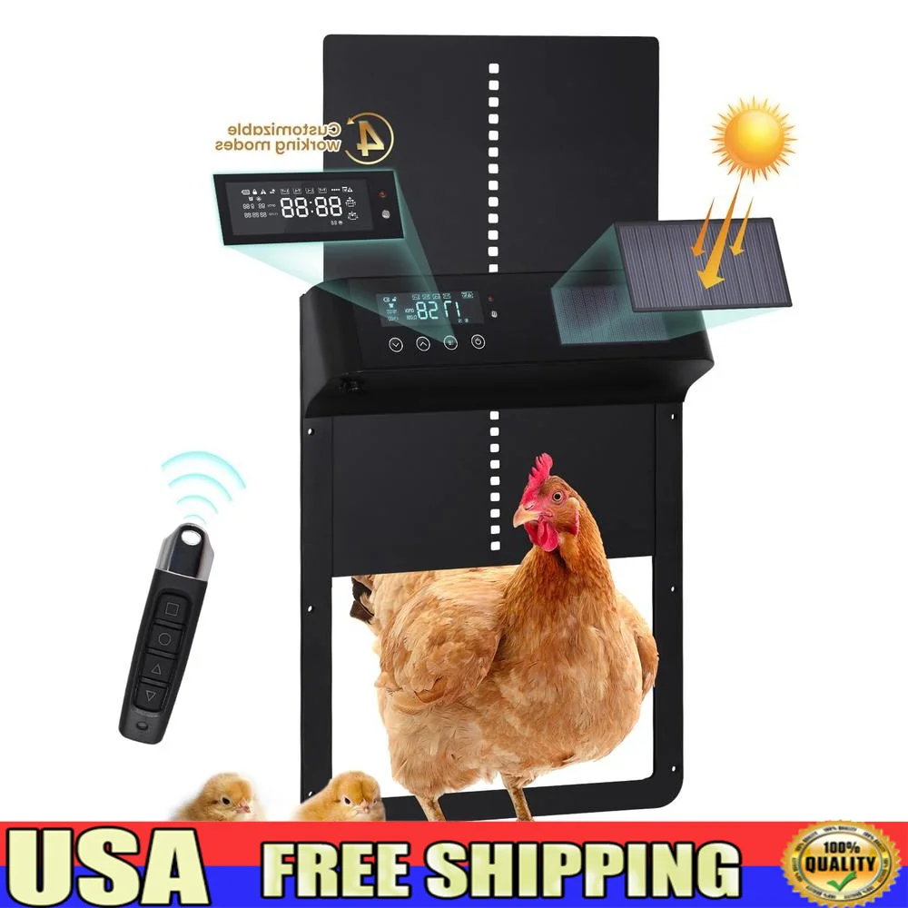 Automatic Solar-Powered Chicken Coop Door Timer Light Sensor Waterproof Design Aluminum Anti-Pinch Predator-Resistant Dual