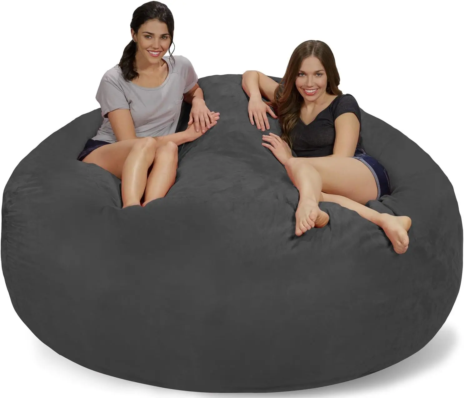 

Large Bean Bag 7-Feet Charcoal Micro Suede Ultra Durable Inner Liner with Child Safety Zipper Furniture Grade Memory Foam Blend