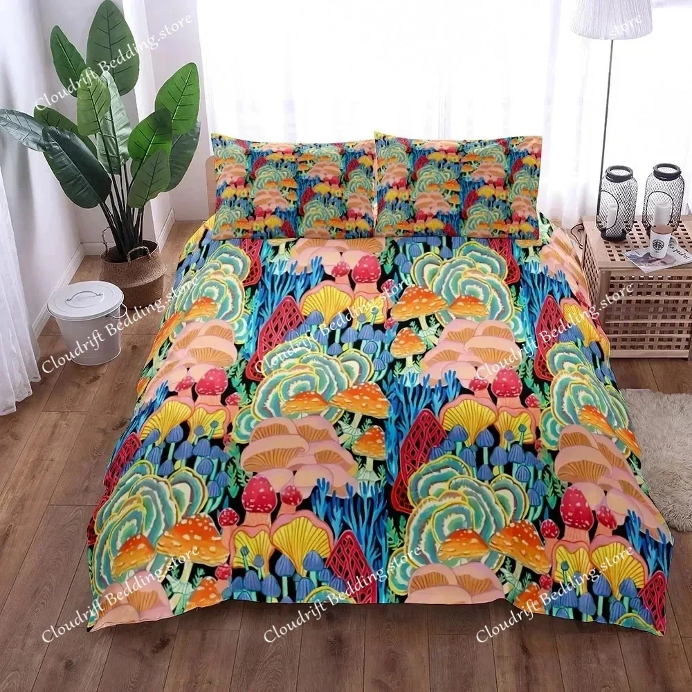 Chic Mushroom Illustration Art Duvet Cover Set King Queen Double Twin Single Bed Linen Set Bedding Set Home Textileextile026