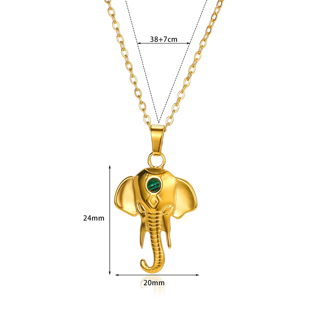 Stainless Steel Elephant Pendant Necklaces For Women Trend Natural Stone Jewelry Gold Color Chain Strength Peculiar Accessories