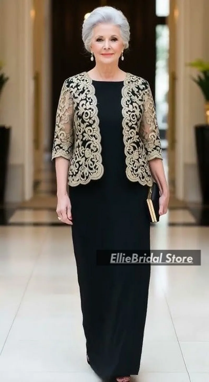 Modest Black Mother of the Bride Dresses With Jacket Sheath Wedding Party Dress robes invitée mariage Customized