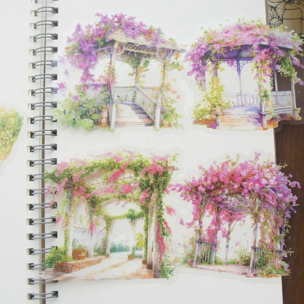 

10pcs Flower Vine Garden Pavilion Window Style Paper Sticker Scrapbooking DIY Gift Decoration Tag