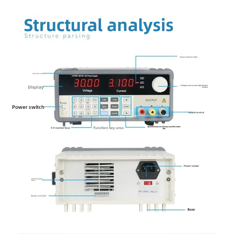 Linear DC Power Supply 30V 3A, Low Noise Adjustable Bench Power Source with Precise Knob Control, 10mV/1mA Step Resolution