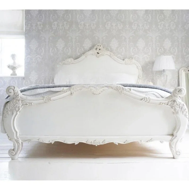 

American-style light luxury solid wood bed, retro distressed carved 1.8m double bed, wedding bed, European-style neo-classical