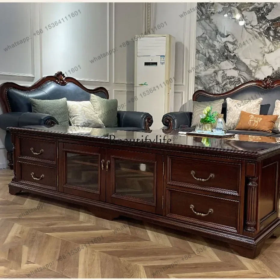 

X4 American country solid wood living room TV cabinet classic Roman column retro engraved storage cabinet