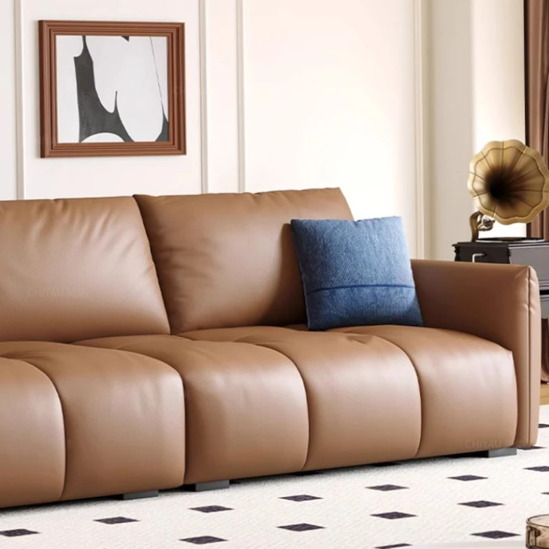 Cozy Designer Fancy Sofa Leather Europe Brown Puffs Modern Salon Living Room Sofas Luxury Lounge Divani Da Soggiorno Furniture