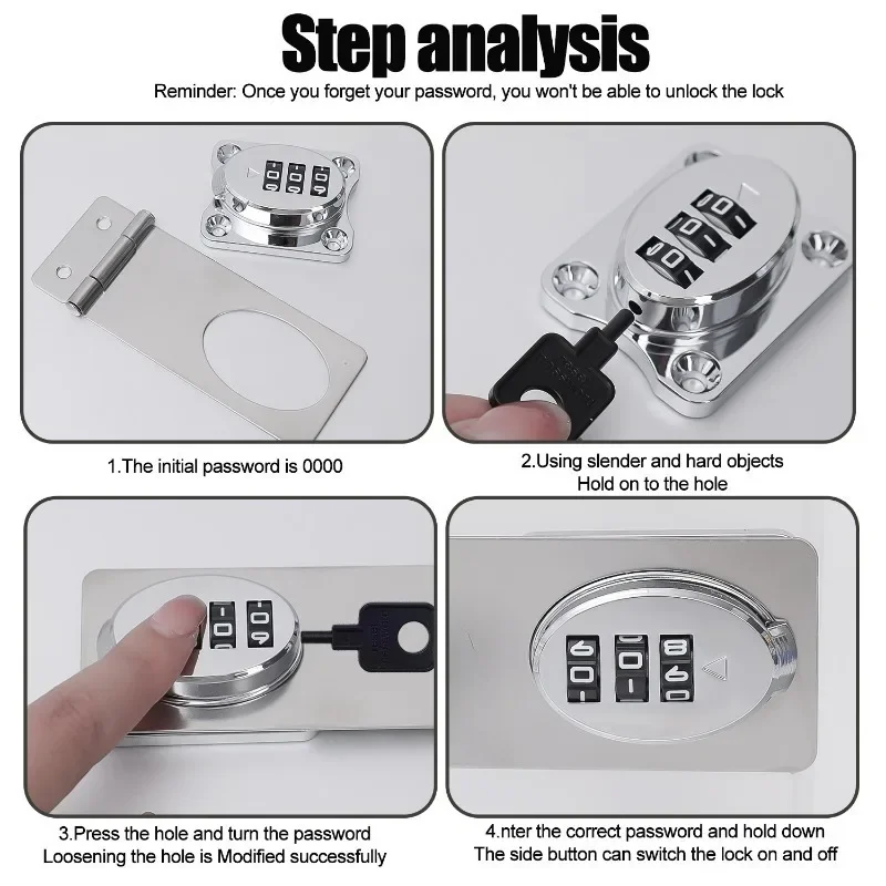 Stainless Steel Password Locks Slide Latches Keyless Combination Locks Kitchen Drawers Cabinets Cupboard Door Password Locks