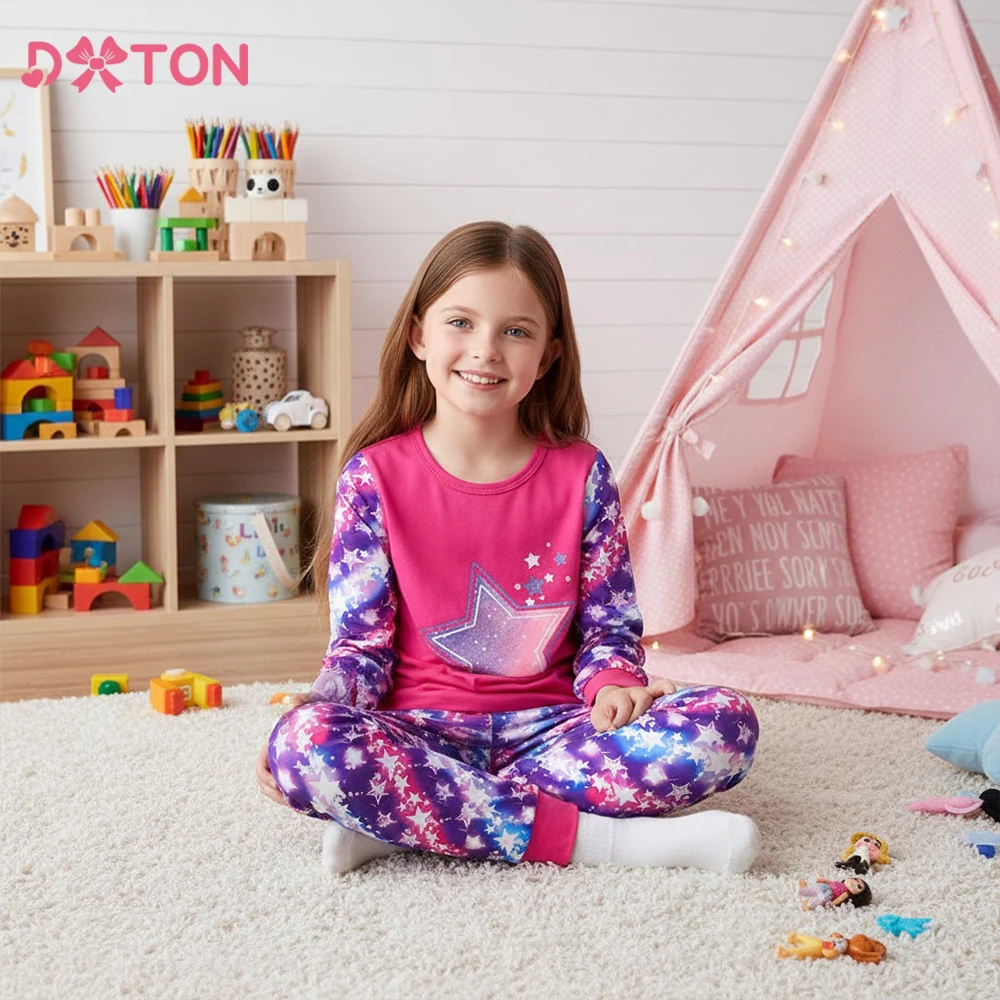 

DXTON Children Clothing Sets Star Printed Girls Toddler Sleepwear Kids Tops+Pants Girl Casual Cotton Homewear Kids Pajamas Sets