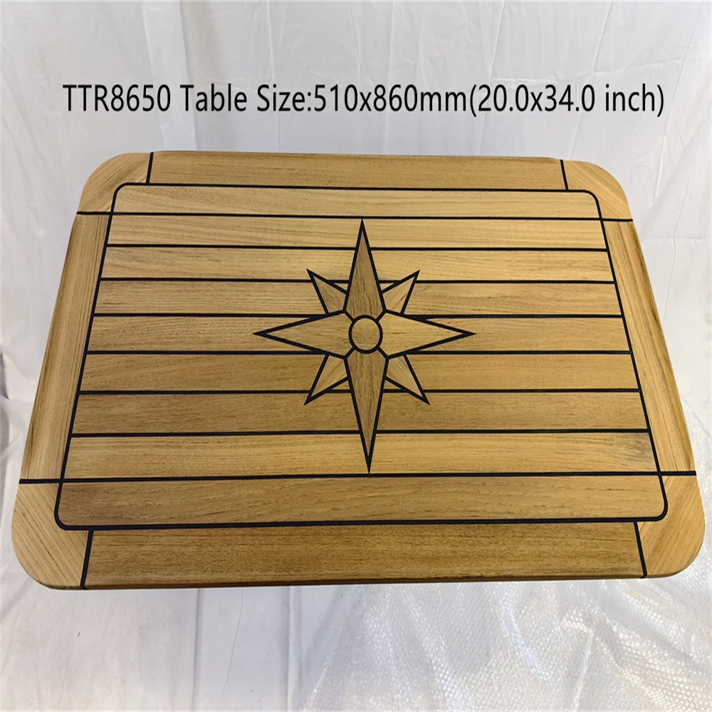 Rectangular Teak Table Top 370x600/510x750/510x860/585x690/580x900/510x1200/650x1500mm Star Inlay Round Corner Boat Marine image 3