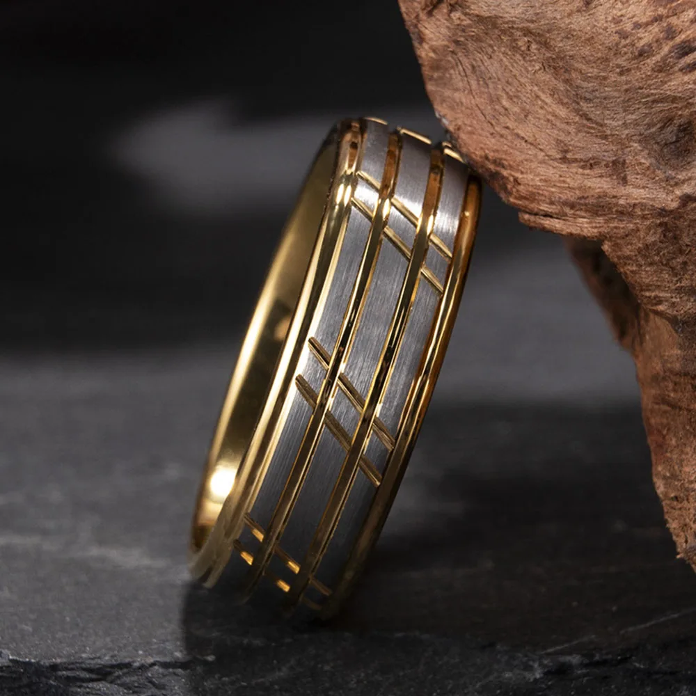 Tungsten Carbide Rings for Men and Women 8mm Fashion Golds Grooved Wedding Rings for Couples Date Birthday Gift