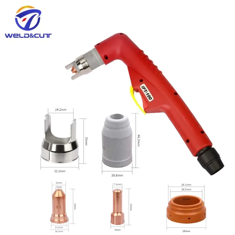 IPT100 PT100 Cnc Plasma Cutting Torch 5M Co2 Gas Air Cooled Gun With Central Connector