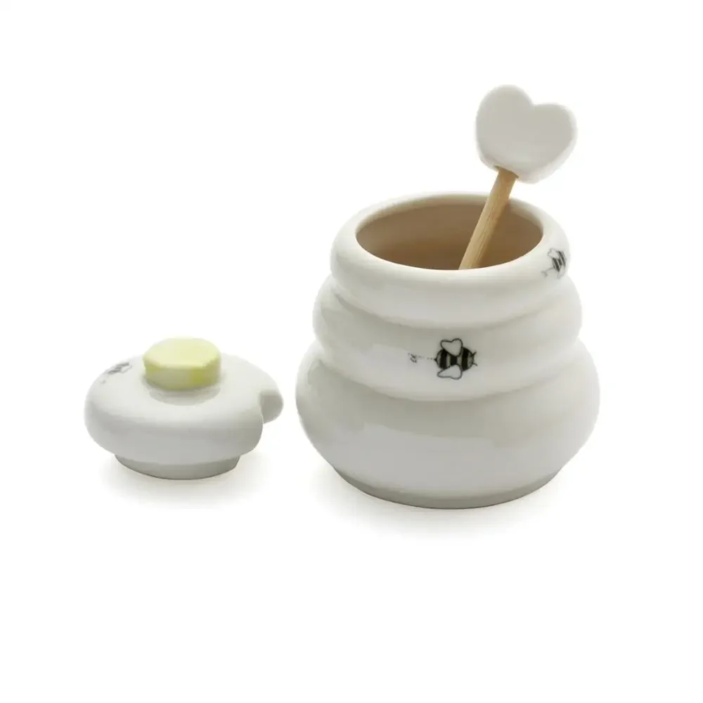 2PCS/Lot Mini Honey Pot Ceramic Honey Jar with Wooden Dipper Lovely Gift for Weddings Baby Showers Birthdays & Daily Using