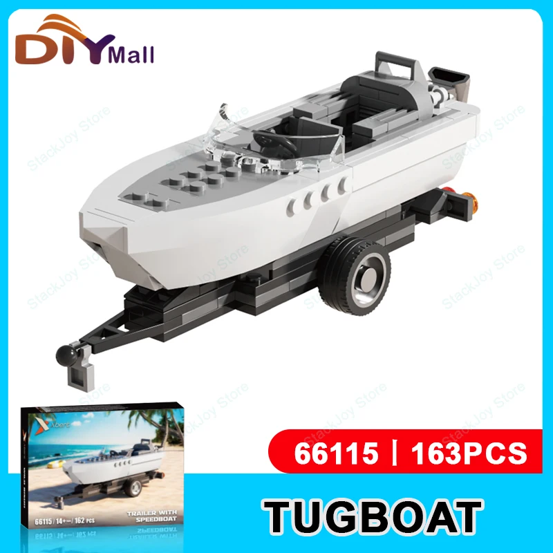 

163 шт., набор строительных блоков для буксира, прицеп с морским скоростным катешом, модель STEM, развивающая игрушка, украшение для рабочего стола, праздничный подарок для ребенка