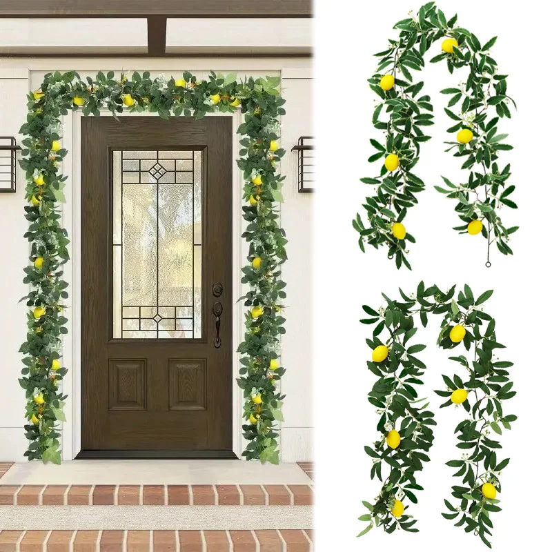 

Artificial Lemon Hanging Rattan Fake Lemon Garland With Eucalyptus Leaves Front Door Vine Outdoor Garden Home Decorations