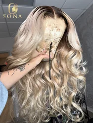 Transparent 13x6 Lace Frontal Dark Root Light Gray Ash Blonde Wig Human Hair 13X4 Body Wave Frontal Preplucked Wig For Women