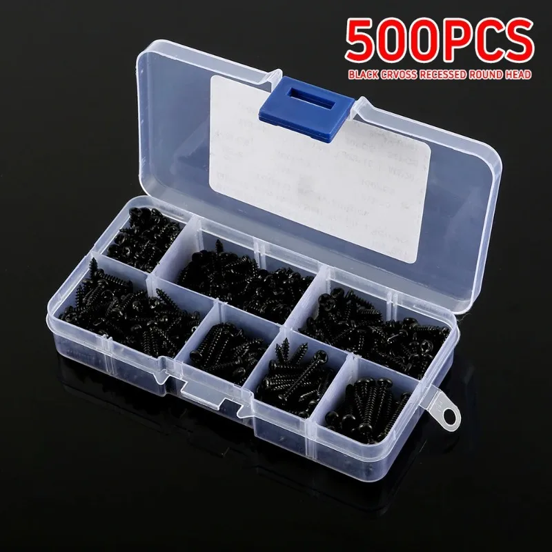 500pcs M3 Screw Set Cross Round Head Self Tapping Screws Wood Screw Assortment Kit