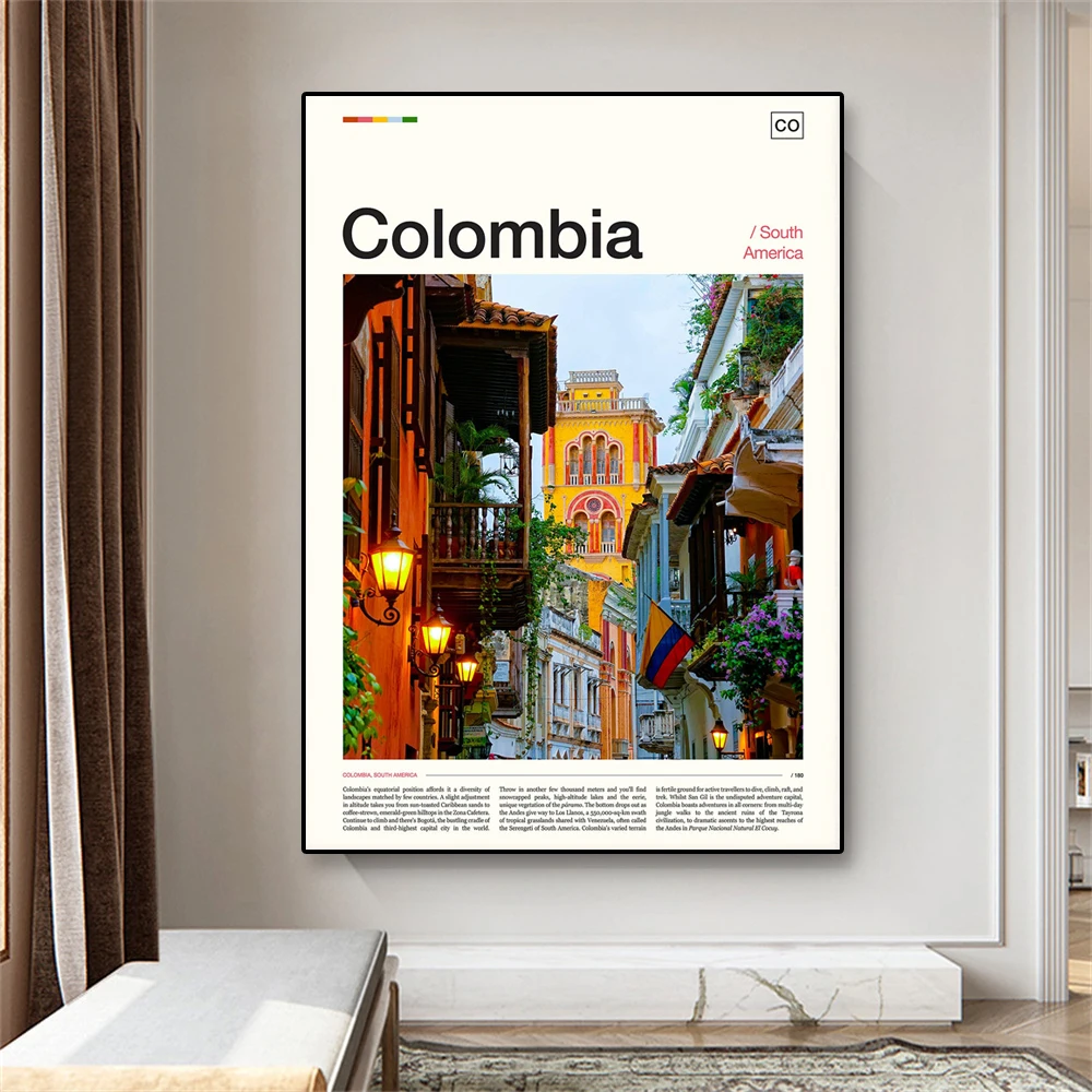 Colombia Travel Poster South America Wall Art Colombia Prints Colorful Travel City Landscape Canvas Painting Home Decoration