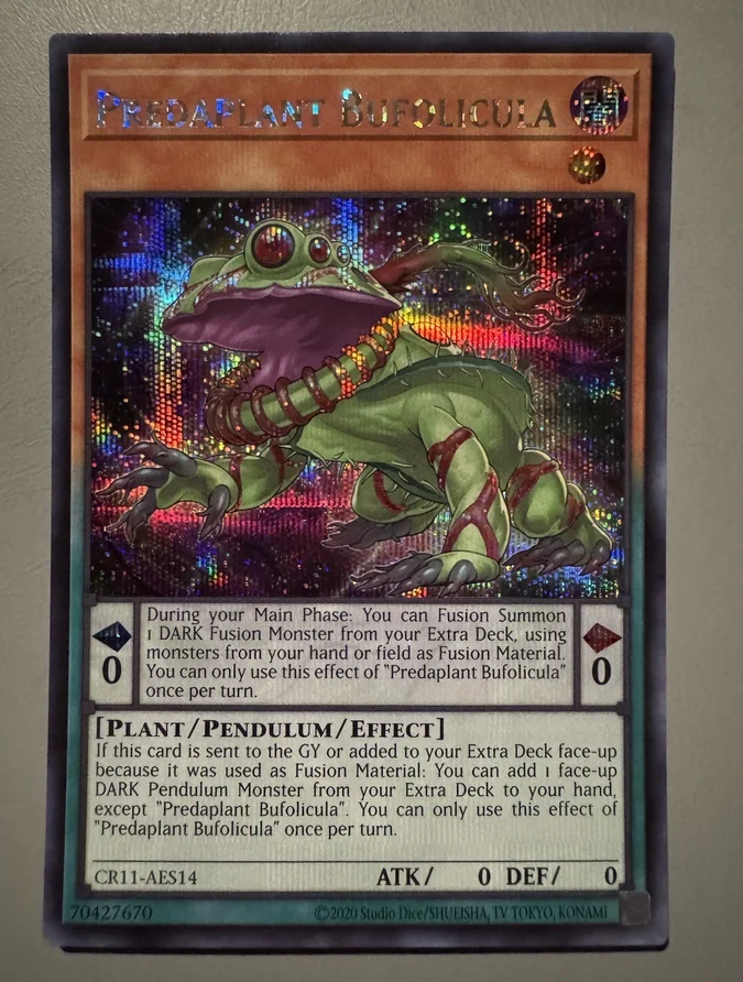 遊戯戦争-ygo-コナミ-デュエルモンスターズ-cr11-aes14-プレダプラント-ブフォリキュラ-シークレット-アジアンイングリッシュ-オフィシャルコレクション-ミントカード