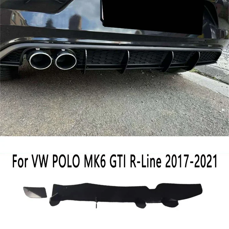 For Volkswagen Polo MK6 GTI R Line AW 2017-2021 Gloss Black Rear Valance Blade Fin Diffuser Spoiler Splitter Body Kit Tuning