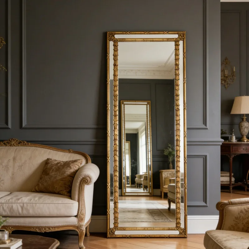 

Luxury carved floor mirror French baroque retro full-length long size full-length mirror cloakroom fitting mirror