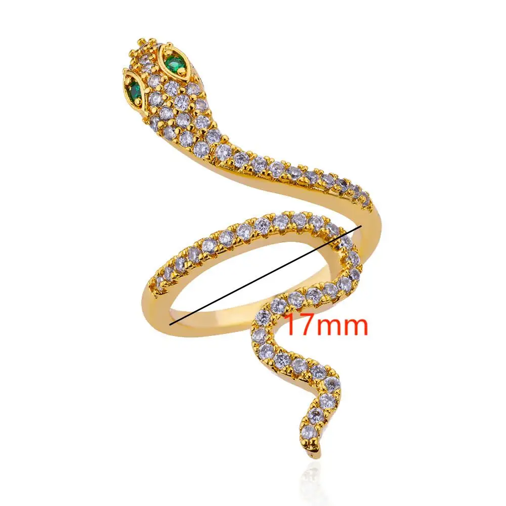 Luxury Rhinestone Zircon Snake Rings For Women Stainless Steel Gold Color Open Adjustable Ring Aesthetic Jewelry anillos