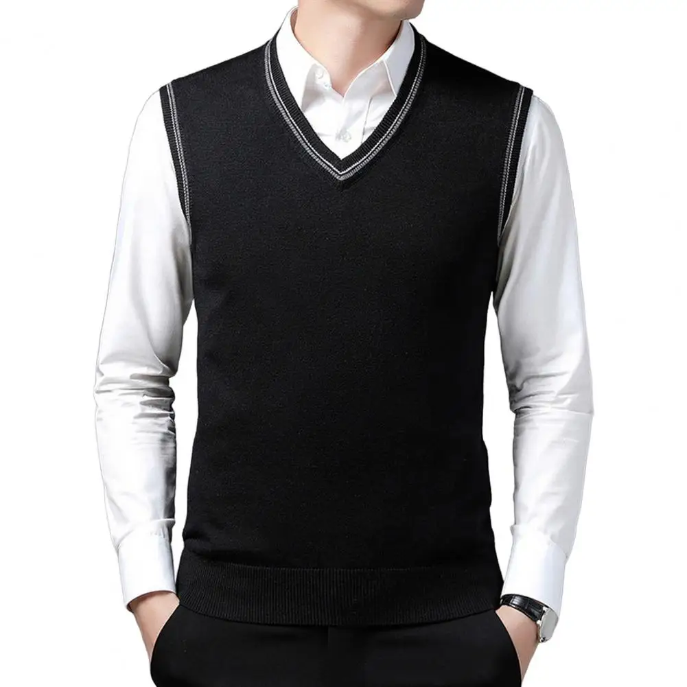 

New Autum Fashion Solid Pullover Sweater V Neck Knit Vest Men Plain Sleeveless Casual Men Clothing Sweater