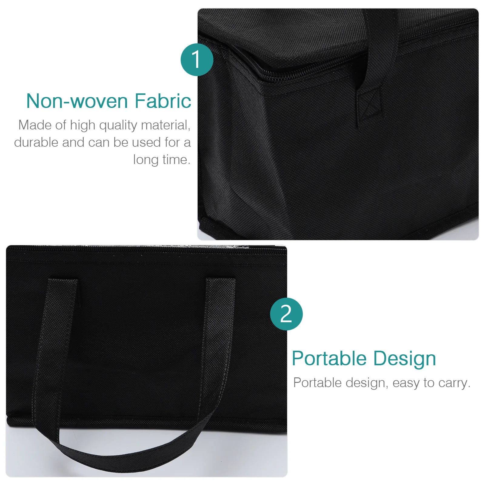 

2pcs Insulated Lunch Bags Thermal Tote Black Large Capacity Portable Food Storage Warm Cold Preservation Picnic