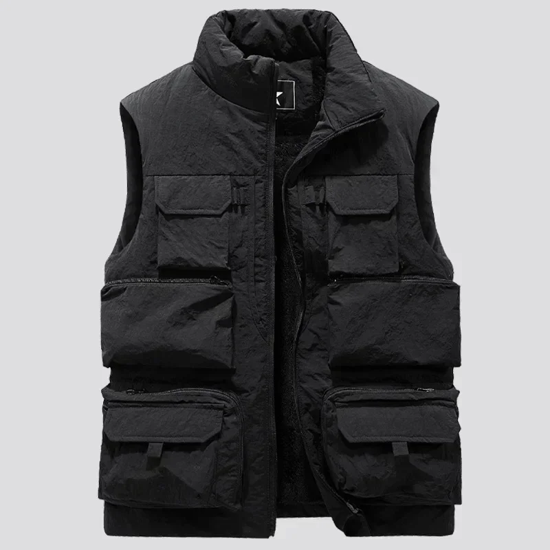NONE Männer Neue Warm Halten Fleece Arbeit Ärmellose Jacke Slim Fit Windjacke Mode Viele Taschen Jacke Männer Winter Ärmellose Jacken 4