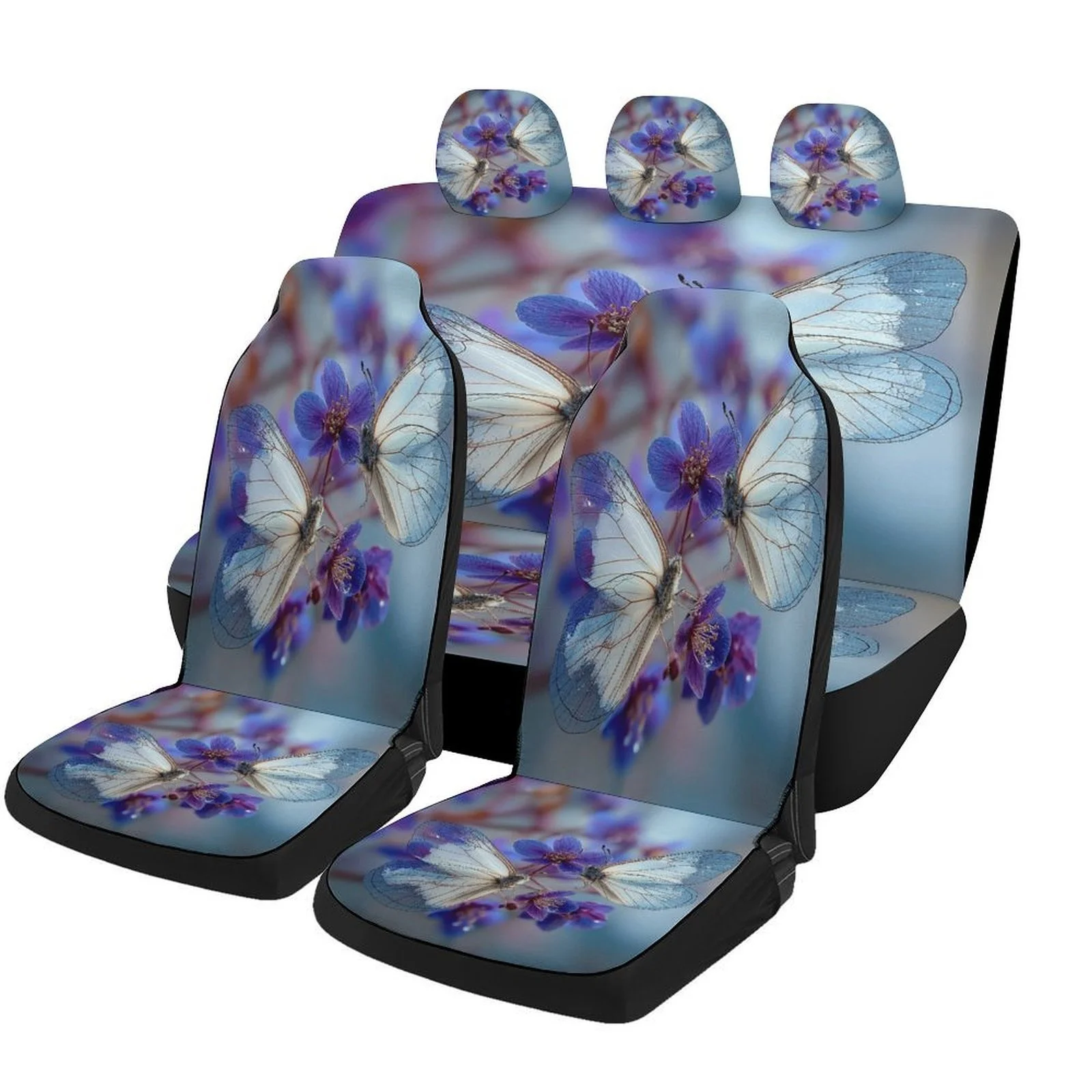 Butterfly Bloom Harmony Designed Car Seat Covers Set For Most Cars, Trendy Breathable Decorative Car Seat Protector Covers Full