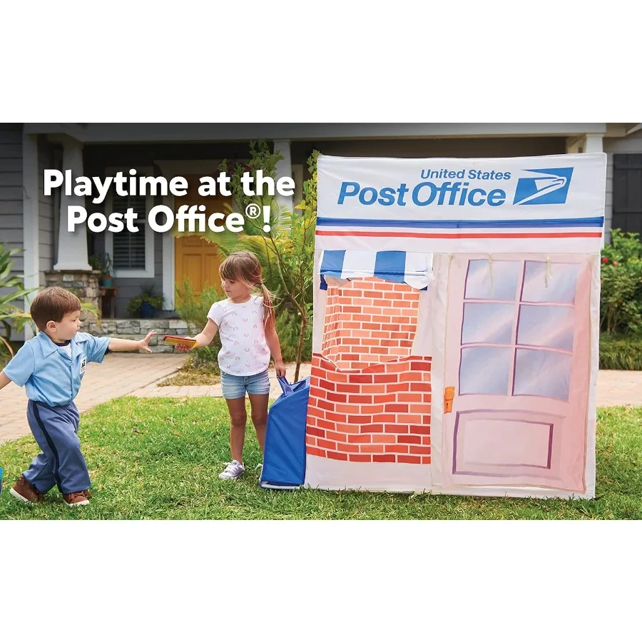 키드 트랙스 USPS 플레이 텐트 (텐트 하우스용), 앞뒤 개방형 대형 우편함, 휴대용 케이스 포함 우편 트럭