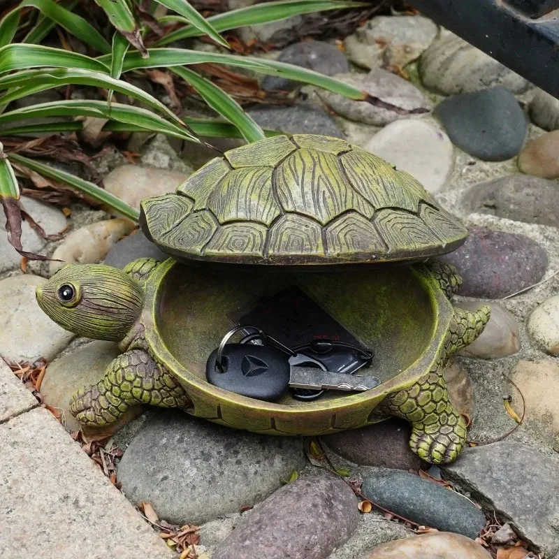 Turtle Hidden  Box Outdoor Garden Decor Figurine Portable Key Container With Flip Lid For Yard Entryway Small Item Ornament