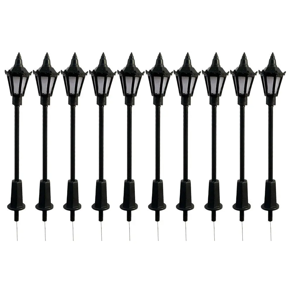 

10 миниатюрных уличных фонарей для железнодорожных макетов, декоративное освещение для микроландшафта, винтажный стиль, материал АБС, для миниатюрных домиков и садовых сцен