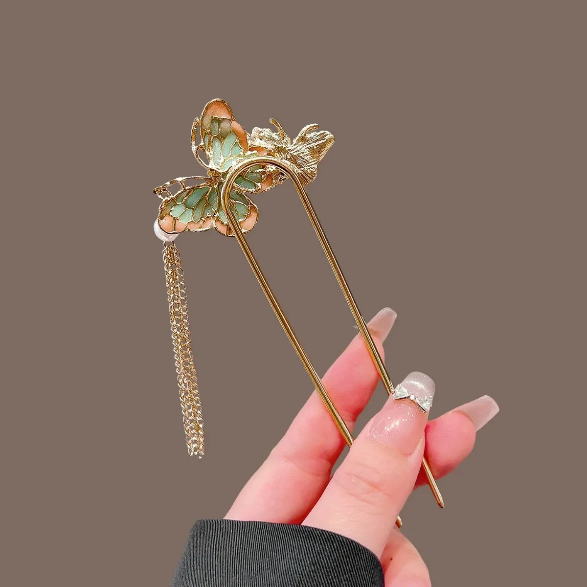 Super Fairy Antique Butterfly Tassel Hairpin Women's Chinese Style Plate Hair Stick U Shape Rhinestones Headwear Hair Accessory view 4