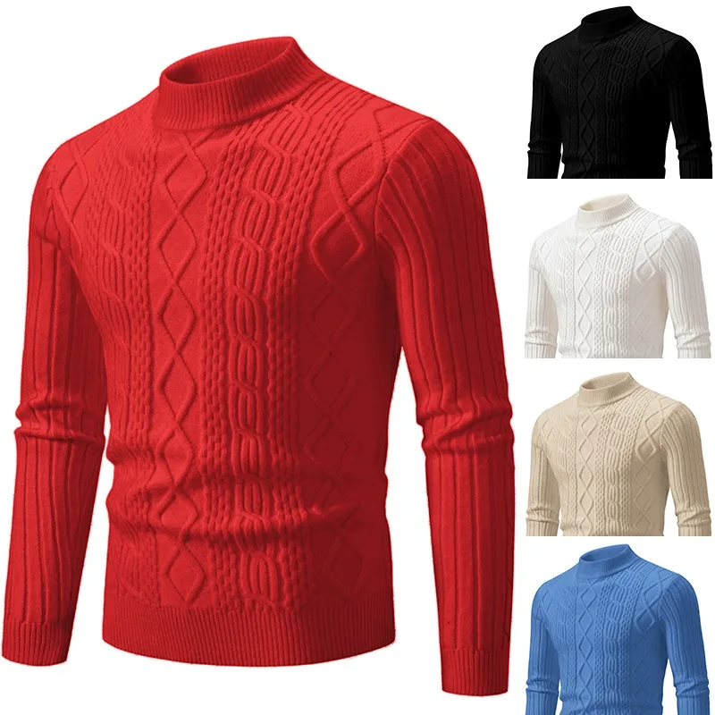 

5 Colors New Men's Autumn and Winter Knitted Cashmere Fabric Knitted Long Sleeved Pullover