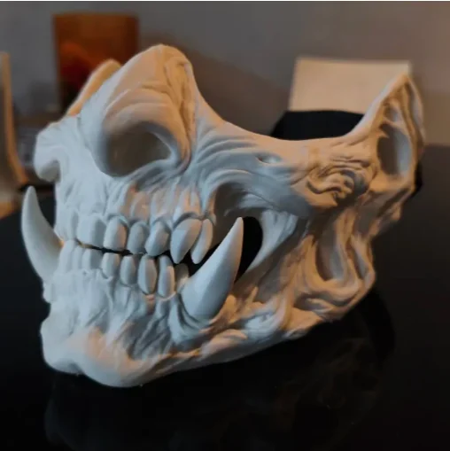 Halloween-style Dragon-tooth Mask COS White Model 3D Printed Hand-painted Ancient-style Ghostand Monster Props Hand-painted Mask