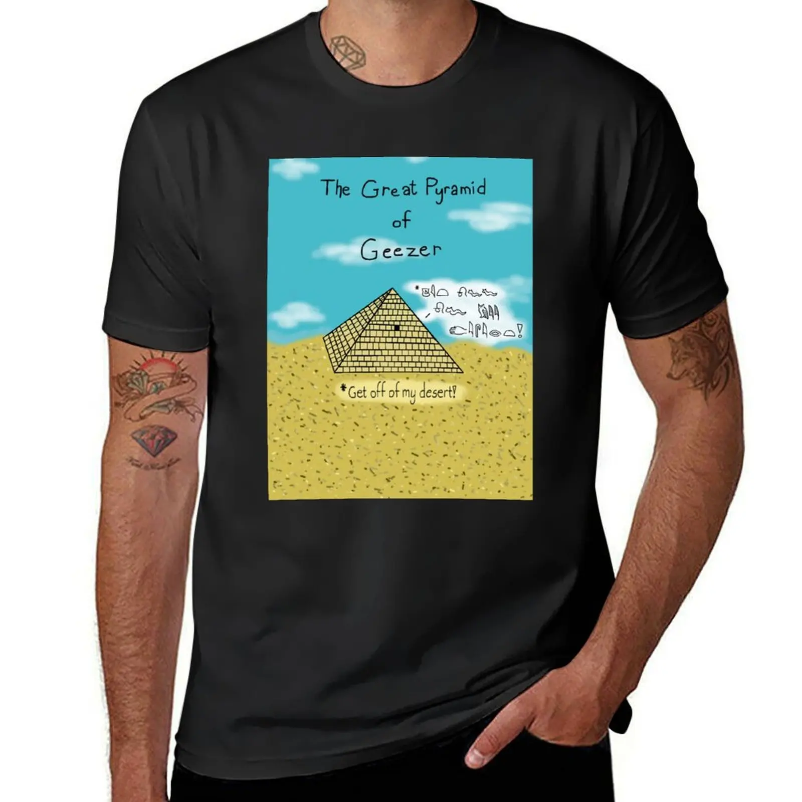 T-shirt masculina da grande pirâmide de Geezer, roupa lisa em branco