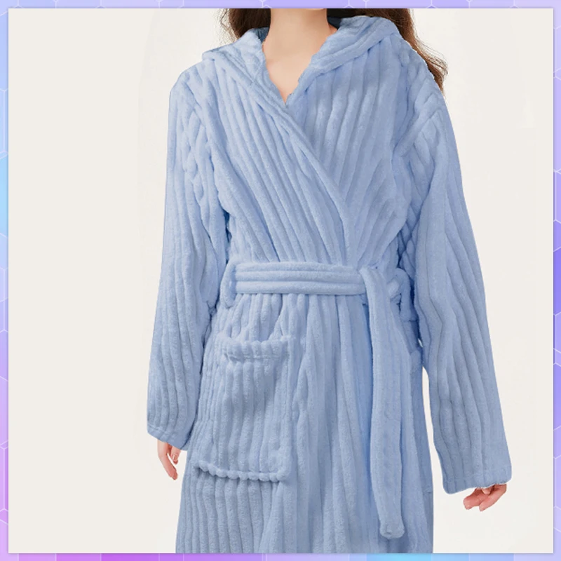 

Winter Thermal Long Robe Women's Bathrobe Lovers Thick Warm Dressing Gown Coral Fleece Kimono Bath Robe Nightgown Homewear