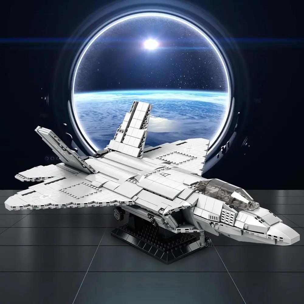 Conjunto de blocos de construção F-22 Raptor para adolescentes e adultos, brinquedo de aeronave militar de 1837 peças para entusiastas da aviação (60003)