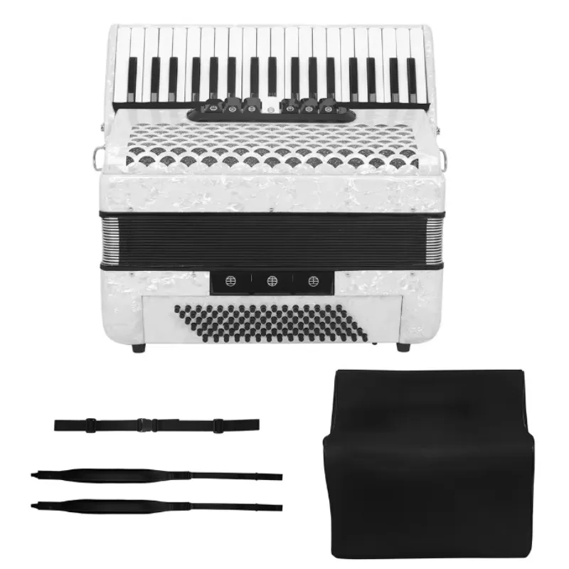 Professional 37-Key 96-Bass Piano Accordion Gig Level White Wooden Musical Instrument with Carrying Bag