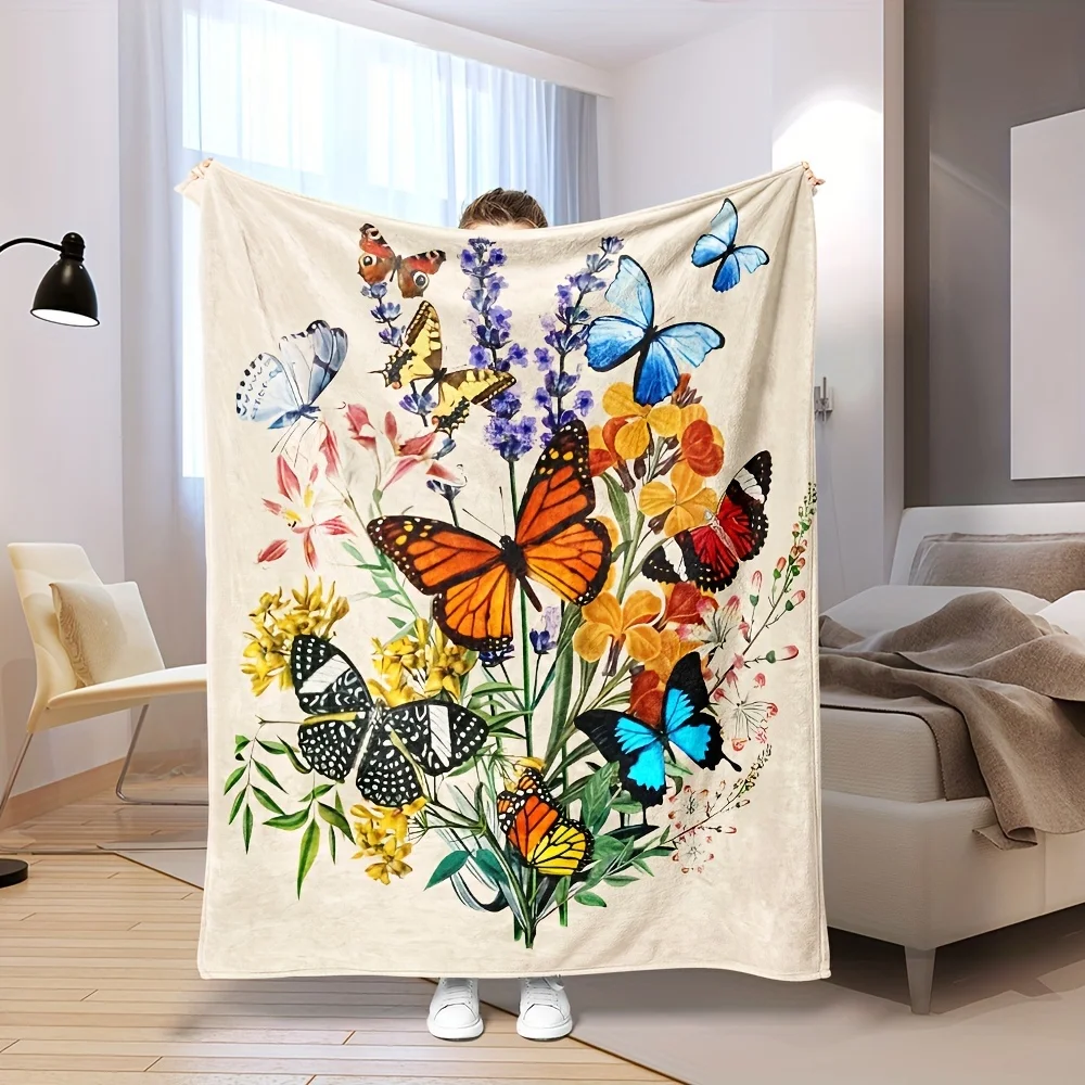 Butterfly Blanket Beautiful Butterfly Floral Throw Blanket Super Soft Flange Retro Plant Butterfly Blanket Boys Girls Adult Gift