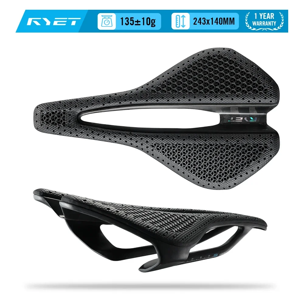 2026 RYET G01 Full Carbon 3D Printed Bike Saddle,EVA 97g Carbon Shell & Rail 7*9 Bicycle Racing Seat for MTB/Gravel/Road Bike
