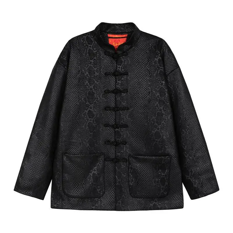 Vintage Chinese Style Jacket Men Fashion Suit Tang Clothes Coat Snake Print Streetwear Hanfu Retro Overcoats Plus Size M-5Xl